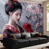 Geisha Woman Cherry Blossom Tapestry Japanese Kimono Art Butterfly Wall Hanging Eastern Decor Living Room Fabric Print