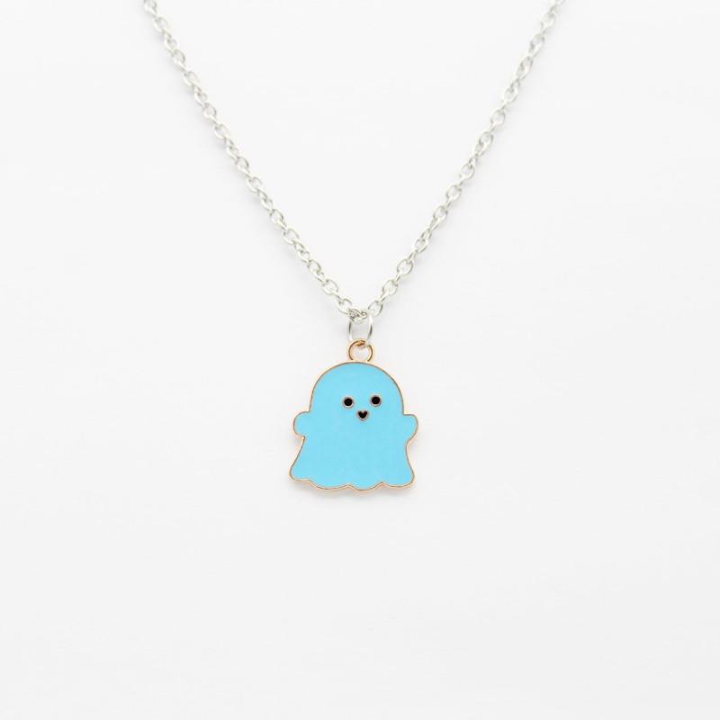 Cartoon Black And White Ghost Ghost Necklace Pendant Male Hip Hop Personality Female Couple Accessories Sweater Chain Halloween Gift