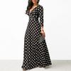 Elegantes 3/4-Ärmel Polka Dot Maxi Sommerkleid Damen Strandparty Abend Urlaub Langes Kleid