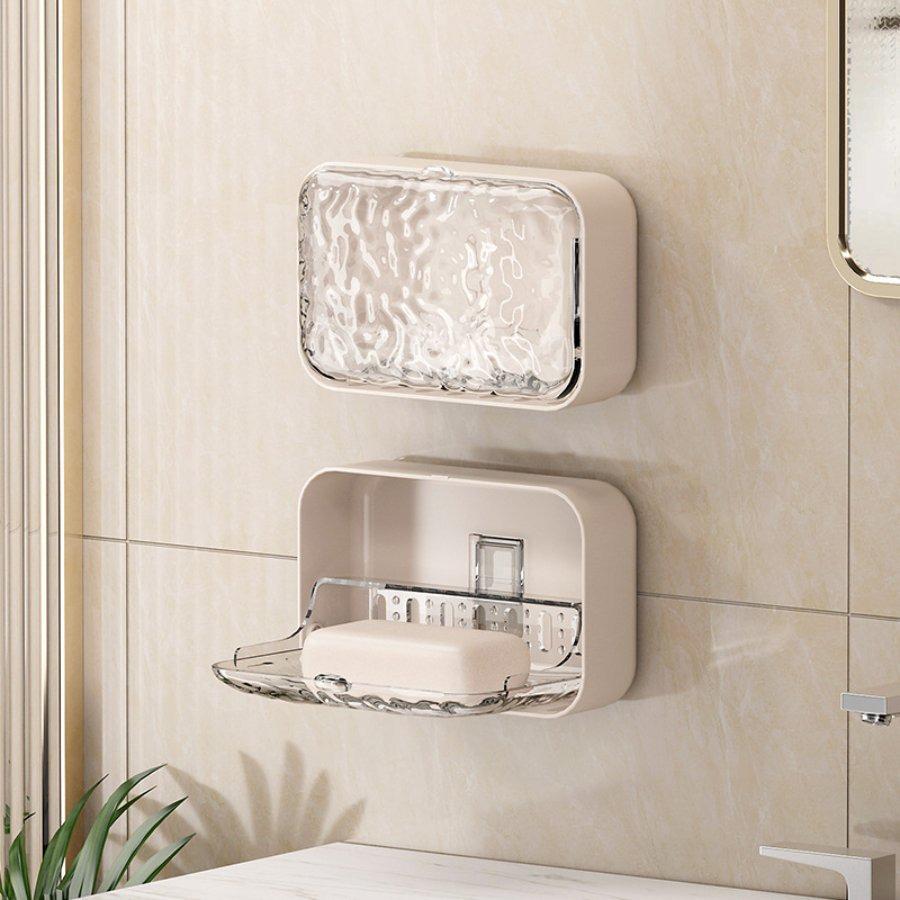 Glacier Pattern Wall-Mounted Double-Layer Soap Holder: Punch-Free Bathroom Storage Box