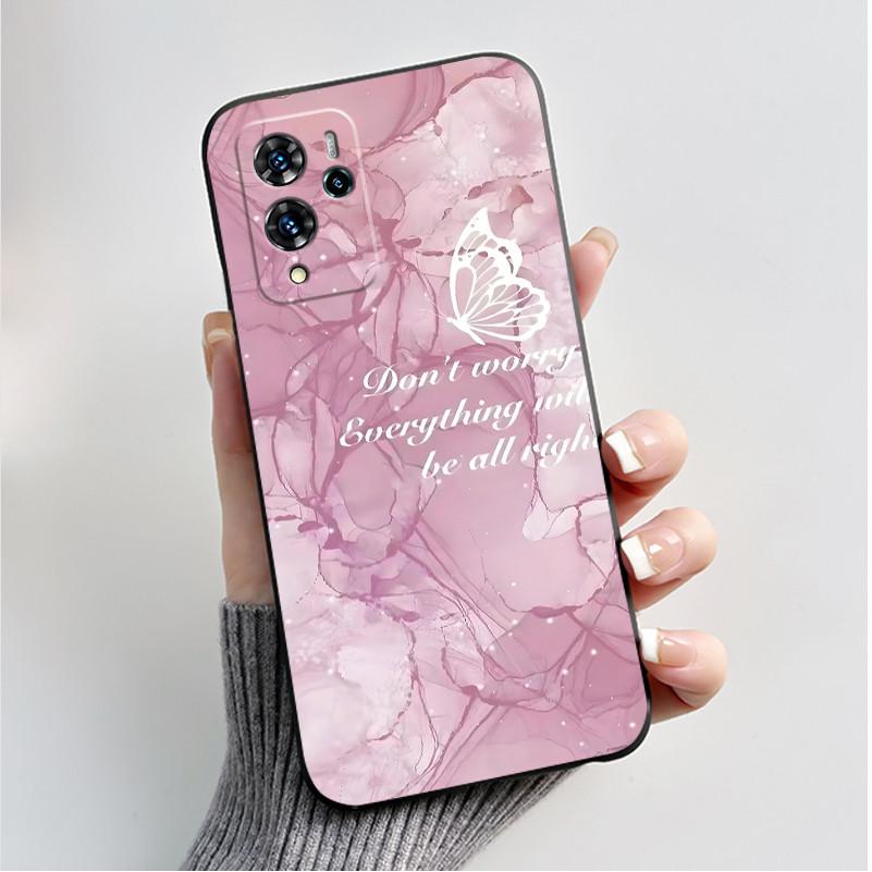 For ZTE V40 Pro 9046 Case Black Jelly Soft Silicone TPU Butterfly Flowers Pattern Phone Casing For ZTE Blade V40 Pro Back Cover