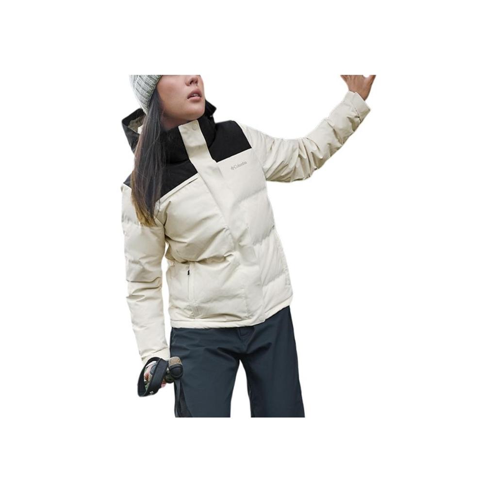 Columbia Omni-Heat Windproof Warm Breathable Durable Removable Hood Short Down Jacket Women Jackets Off-White XR0993-191