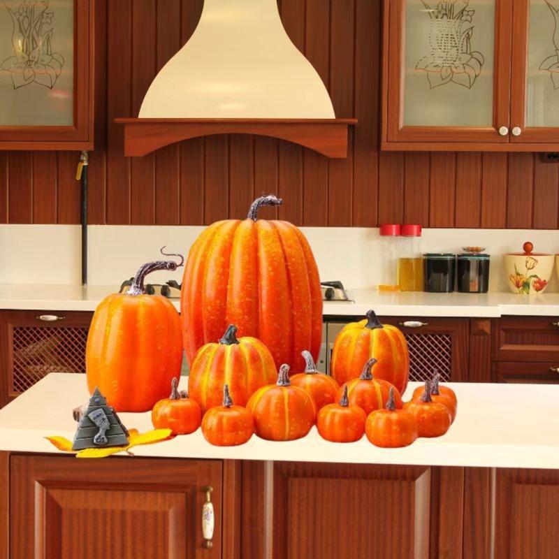 Halloween Artificial Pumpkins Set Of 14Pieces Durable User Friendly Materials For Tabletop Porch Decors