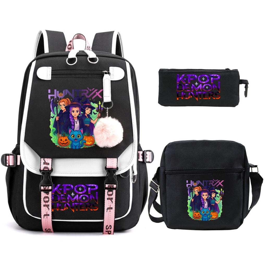 K-Pop Anime Cartoon Halloween Printed Fashion Student School Bag Children'S Shoulder Backpack Pencil Case Set