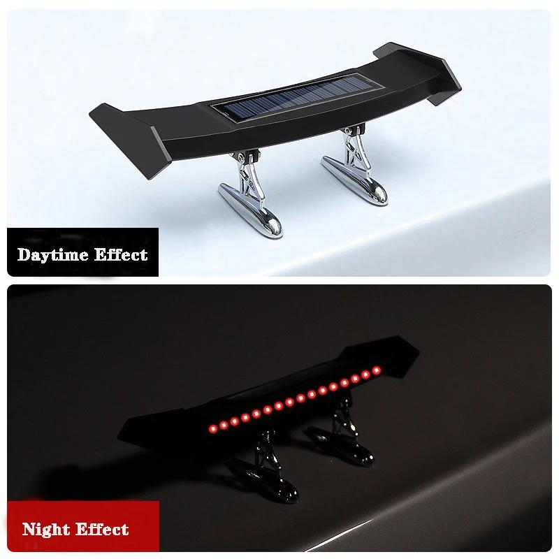 Mini Solar Car Rear Spoiler Tail Light Universal 12V LED Flashing Warning Waterproof Wing with Smart Sensor Modified Accessories