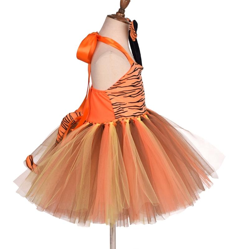 Tiger Tutu Dress Animals Cosplay Costume Headband Tutu Skirt Tail Bow Set Accessories Kids Children Girl Party Dress Up