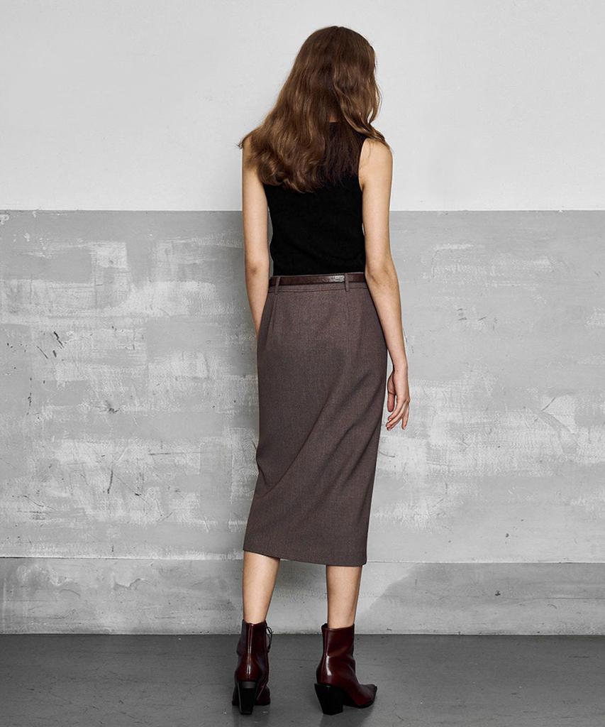 Laneonkyulleoseu Side Slit Pencil Belt Skirt_Brown