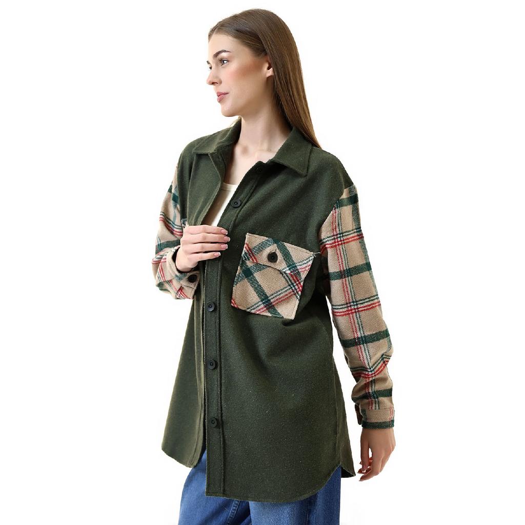 Grau-rosa kariertes Oversize-Holzfällerhemd für Damen