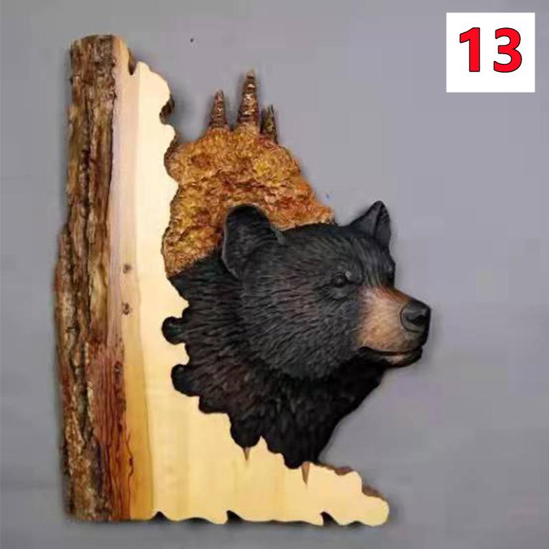 New Flat Animal Handcraft Wall Hanging Sculpture Wooden Raccoon Bear Deer Wolf Fox Hand Painted Decoration for Home Living Room