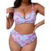 2025 Floral Print Plus Size Hard Cup Drawstring Bikini for Women
