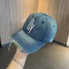 Retro and old washed baseball cap men's soft top ripped letter cap showing face small sunshade cowboy hat