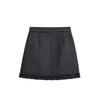 Women's Plus Size Grey Wool Ruffle Trim Half Skirt, Thick A-line Mini Skirt Pants for Spring/Autumn