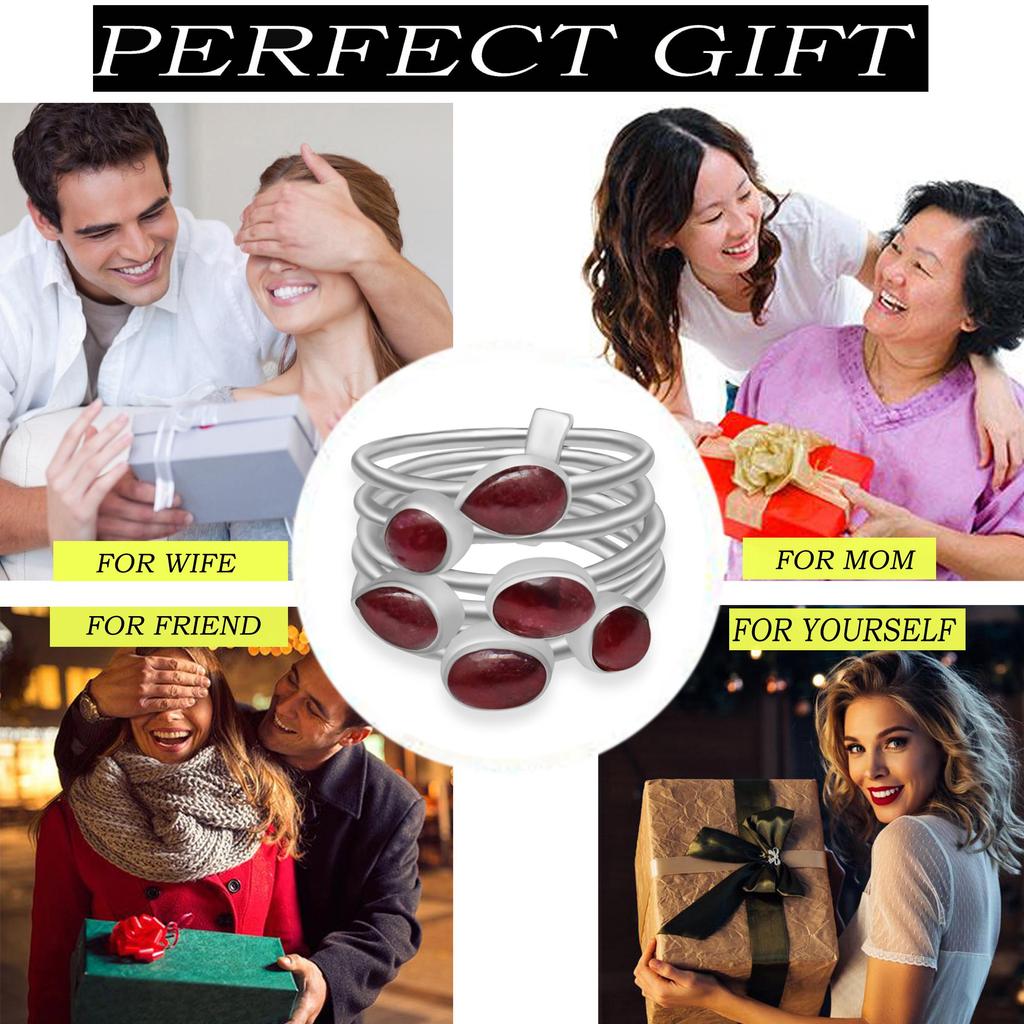 Natural Ruby Gemstone Solid 925 Sterling Silver Stacking Stackable Band Ring For Women & Girls