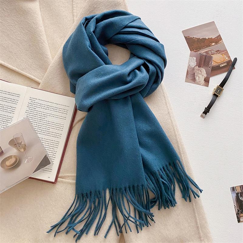 Luxury Wool Scarf For Women Fashion Warm Cashmere Scarves Korean Style Solid Knitted Shawl Wrap Pashmina Bandana Christmas Gift