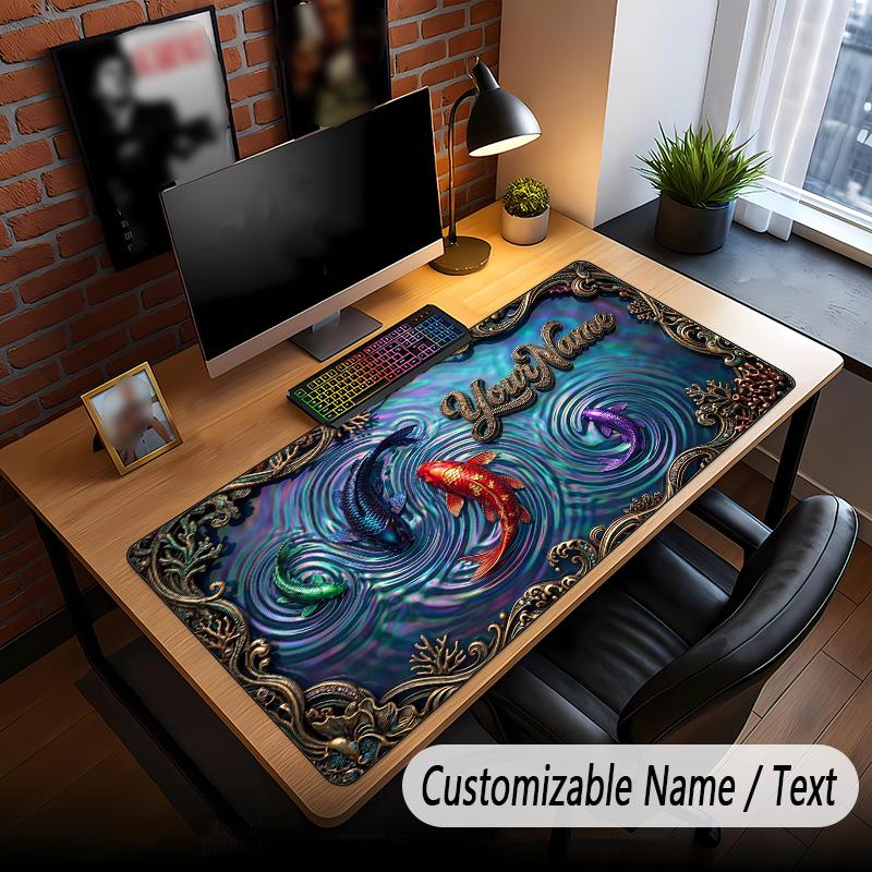 Koi Fish Theme Custom Mouse Pad Personalized With Name Text Customized Desk Mat For Office Home Decor