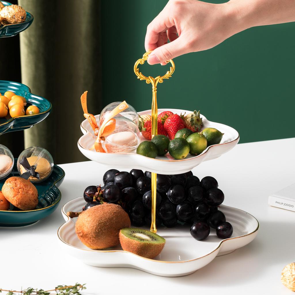 European Ceramic Phnom Penh Double-Layer Dessert Table Three-Layer Tray Dim Sum Plate Wedding Cake Fruit Plate Display Stand