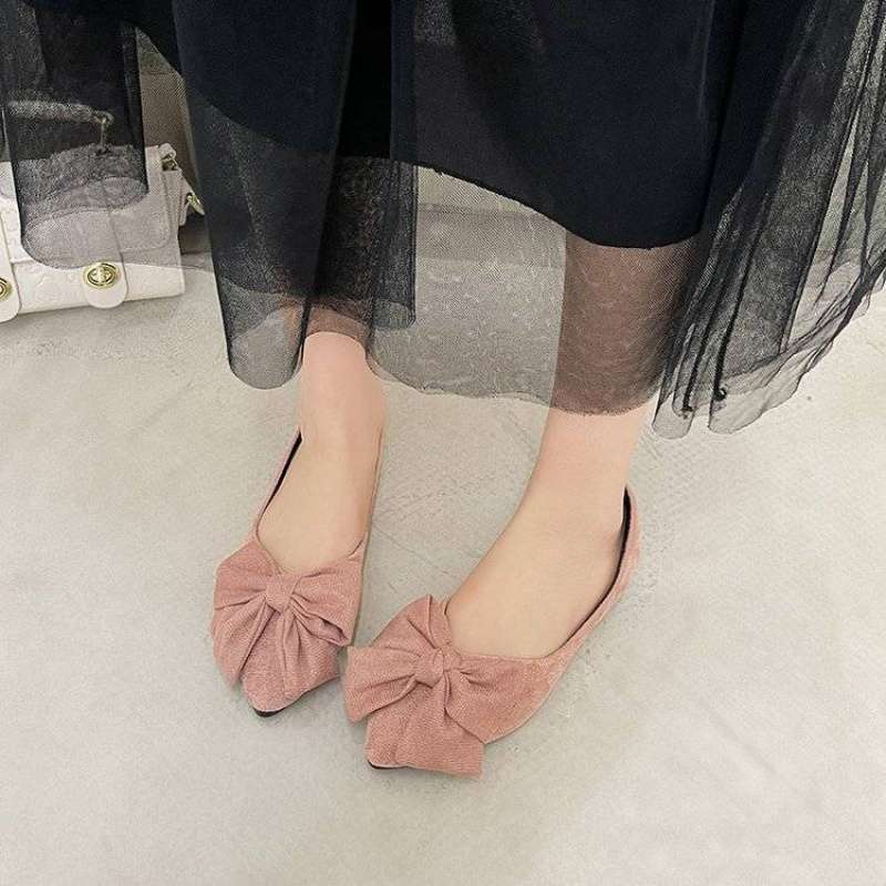 Flat-bottomed Comfortable Single Shoes Women's 2025 New Women's Pointed Shoes Rubber Sole Bow Black Versatile Work Ladyshoes
