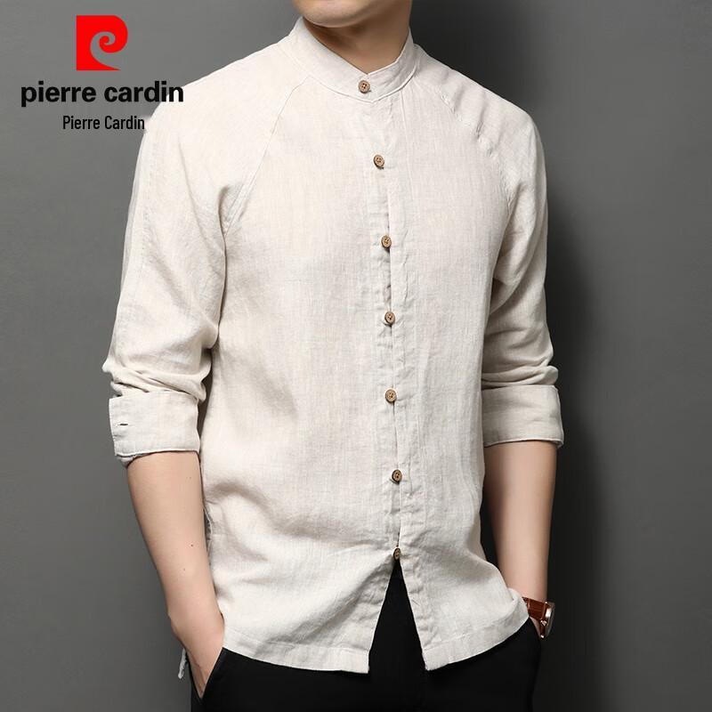 Pierre Cardin Men s 100% Linen Stand Collar Casual Shirt S