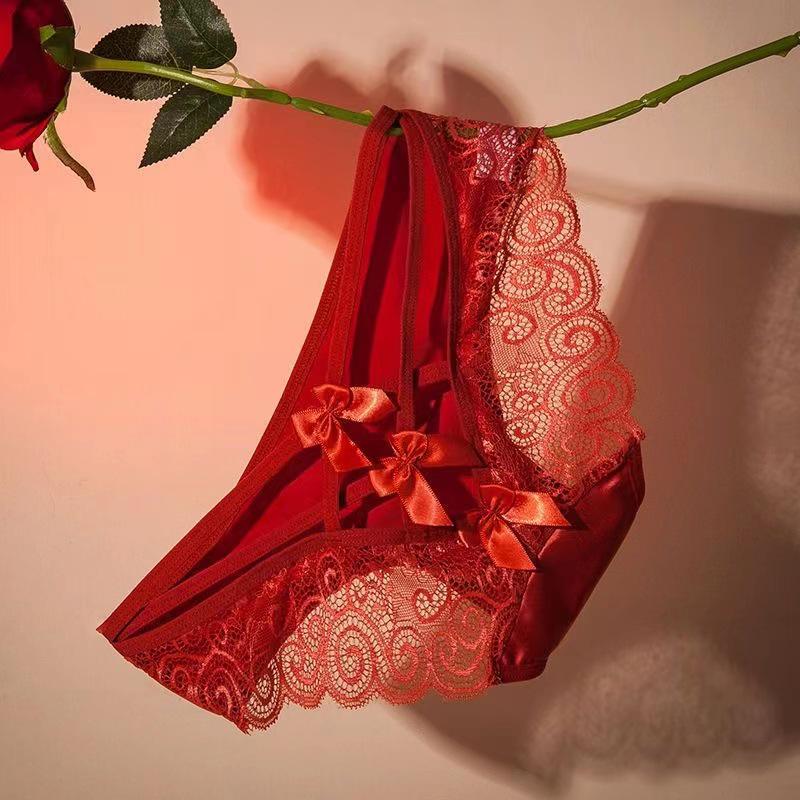 Satin Ice Silk Bow Hollow Triangle Panties - Women's 2025 Hot Style