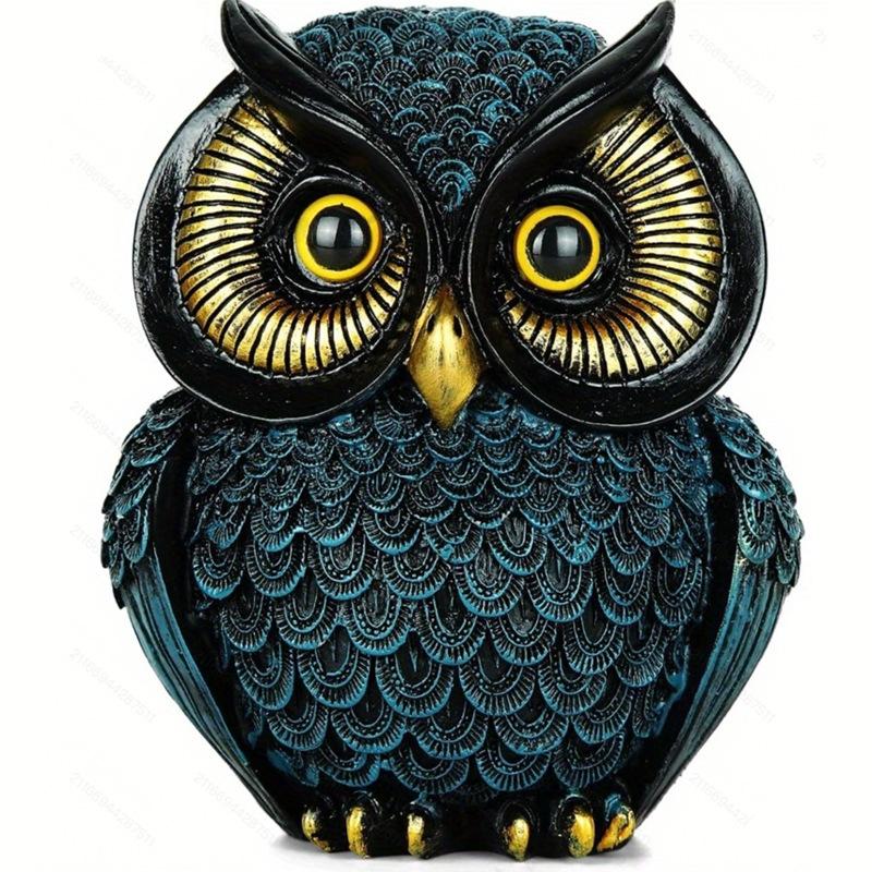 Vintage Owl Statue Resin Craft Decor - Handmade Home Desk Ornament Retro Animal Figurine for Living Room/Entryway Decor