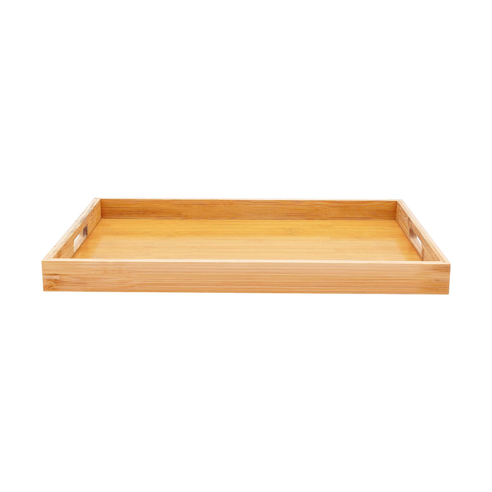 

4-PCS Bamboo Serving Tray,Rectangular Wooden Breakfast Dish,Decorative Coffee Platter Plate with Handles for Fruits,Cakes,Drinks