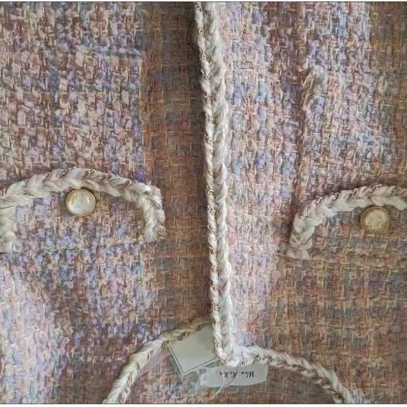 Korejská dámská bílá tvídová základní bunda kabát pro ženy 2022 Oblečení Svrchní oděv Kabát Francouzský styl Oblek Crop Stripe Kawaii OL