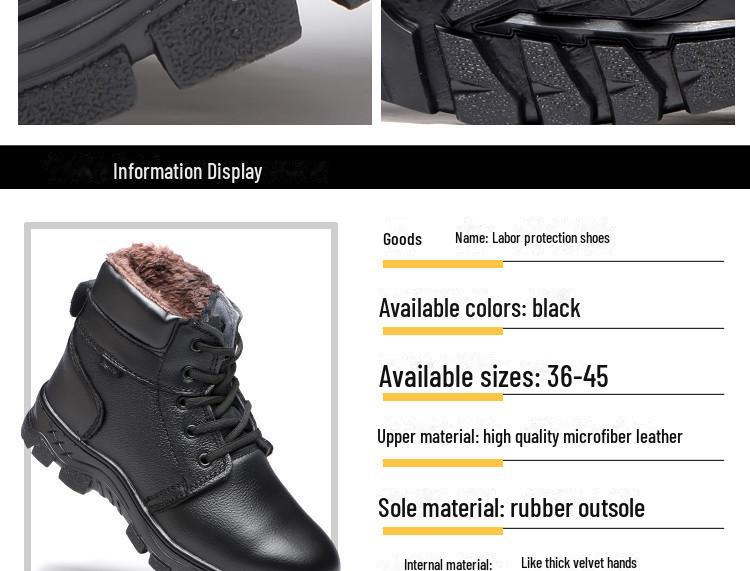 Pánské nepromokavé kožené bezpečnostní boty, vysoké s velurovou podšívkou, proti nárazu, proti propíchnutí, zimní pracovní obuv.