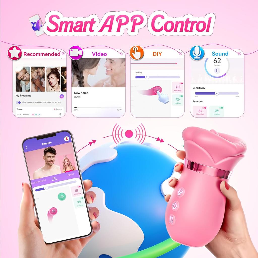 APPP Vibrator Adult Sex Toys for Women 5IN1 Mouth Sucking Vibrator Rose Sex Toy, 10 Tongue Licking Anal Clit Nipple Vibrators Female Couples Sex Toys