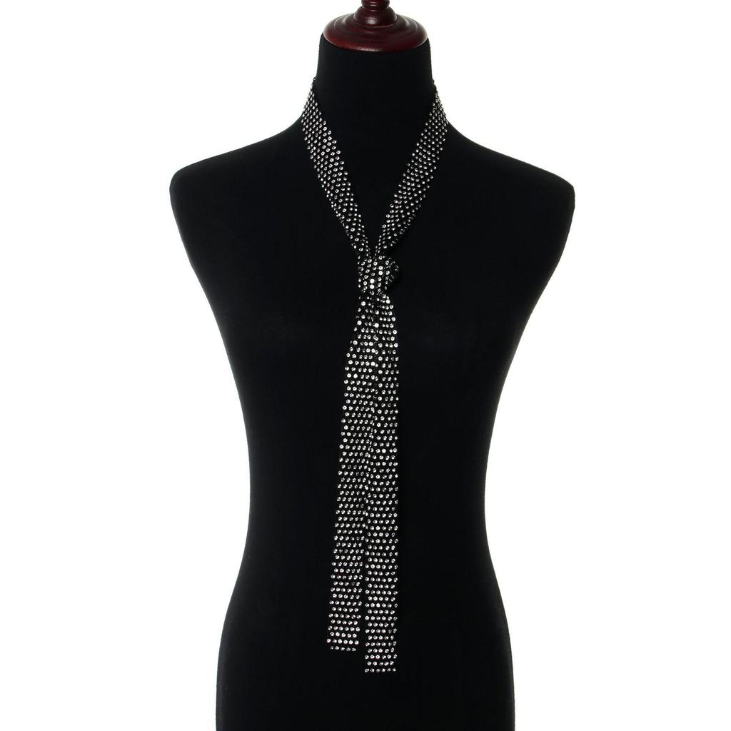 European & American Rhinestone Mesh Tie - Trendy Nightclub Accessory with Sequins, 130cm