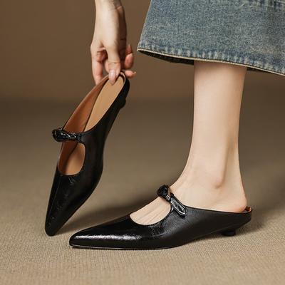 Mode NOUVEAU Été Femmes Mules Chaussures en Cuir Fendu pour Femmes Bout Pointu Talon Bas Chaussure Couvre-Orteil Sandales Slingback à Boucle Métallique Pantoufles