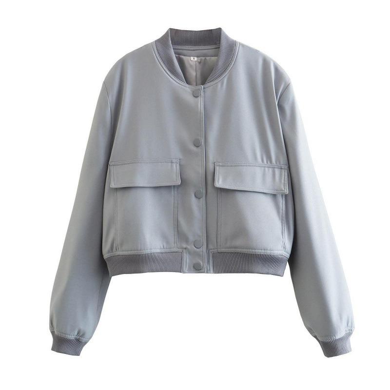 Chaqueta bomber blanca de aviador con botones para mujer, abrigo corto de manga larga, estilo aviador, para otoño e invierno.