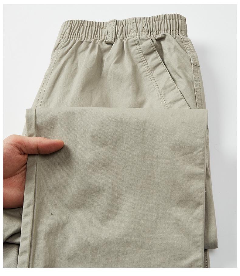 Hengyuanxiang Men's Plus Size Cotton Cargo Pants - Loose, Straight-Leg, Wide-Leg Trousers for Spring and Autumn