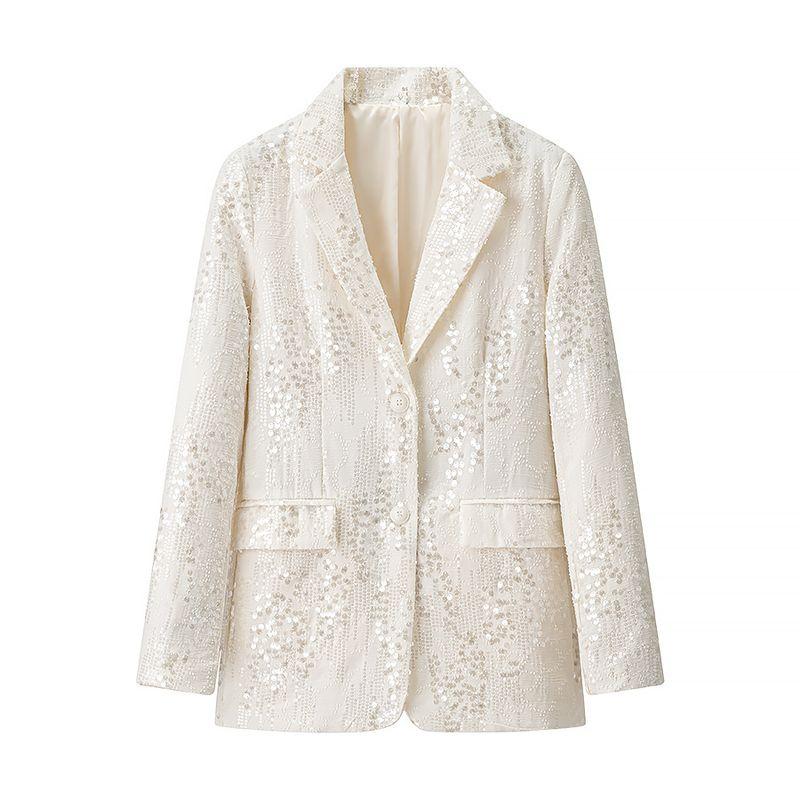 Kaslead New Women Clothes Western Style Fashion Simple Sequin Decoration Blazers Trousers Set