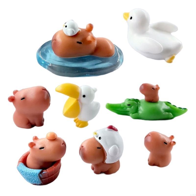 62KD 10Piece Capybaras Duck Companions Miniatures for Enchanting Desktop Ornaments
