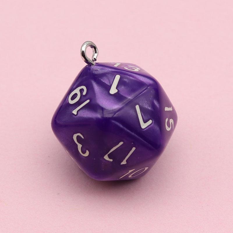 20-Sided Pearl Acrylic Dice Shaker Bag Keychain Pendant for DIY Jewelry