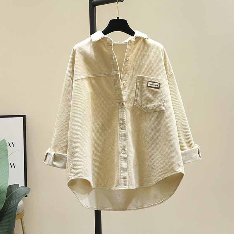 Long-sleeved Shirt Women Winter Thickened Loose Casual Medium-length Solid Color Button Cardigan Shirt