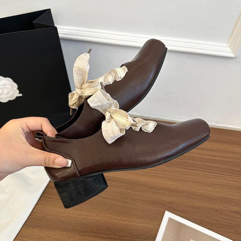 New Style Luxury Women's Thick Heel Shoes Spring Square Head Front Lacing Anti-slip Wear-resistant Women's High Heels