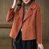 Women's Lapel Long Sleeve Blazer Short Wool Coat Slim Fit Single Breasted Solid Color Petite Fall Casual Outerwear Jacket
