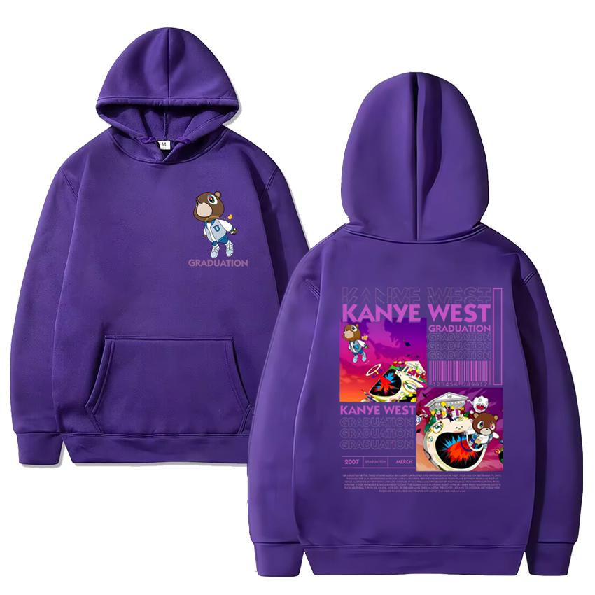 Hot sale Kanye West Graduation Bear Hip Hop print Hoodie 2024 Men Women vintage Casual streetwear Unisex Fleece Long sleeve Tops
