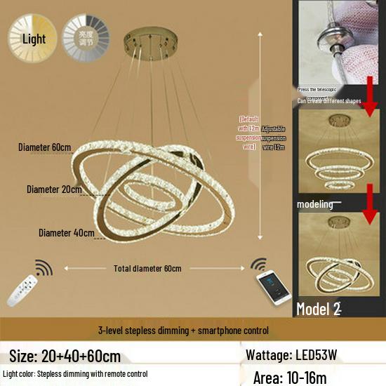 

Современная минималистичная хрустальная люстра для столовой и гостиной - Роскошный светильник в стиле ар-деко с креативным дизайном Three Color Change