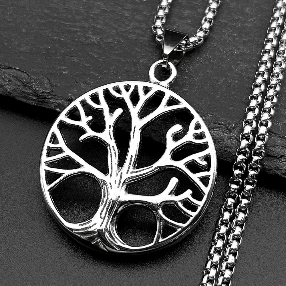Hollow Tree of Life Stainless Steel Pendant Necklace for Women Men Gold Silver Color Plant Amulet Chain Necklaces Jewelry Gift