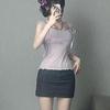 Spice girl niche fashion bow design short-sleeved T-shirt slim and thin sexy pure desire temperament top ins women