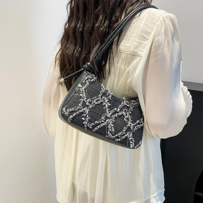 Personality Contrast Underarm Bag New Fashion Ladies Bag Denim Rhombus Mao Mao Shoulder Bag Crossbody Bags for Women