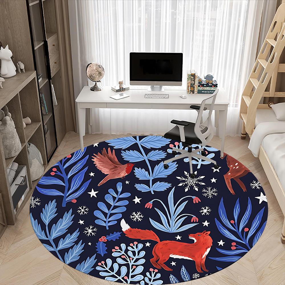 1PC Winter Wildlife Office Round Area Rug, Mat Suitable For Office, Under Office Chairs Bedroom Living Room Home Decor, Room Deco