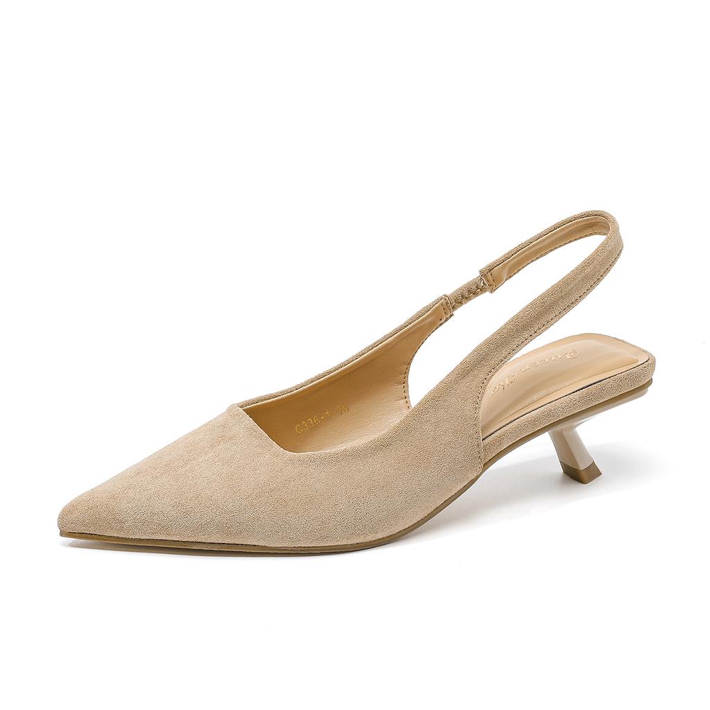 Pointed Back Empty High Heels Spring Thin Heel Back Strap Shallow Mouth Single Shoes Women's Simple Suede Bag Head Sandals