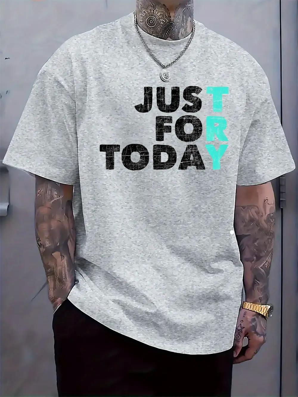 Casual  Just Try Today  Graphic Tee - White Crew Neck Short Sleeve T-shirt L