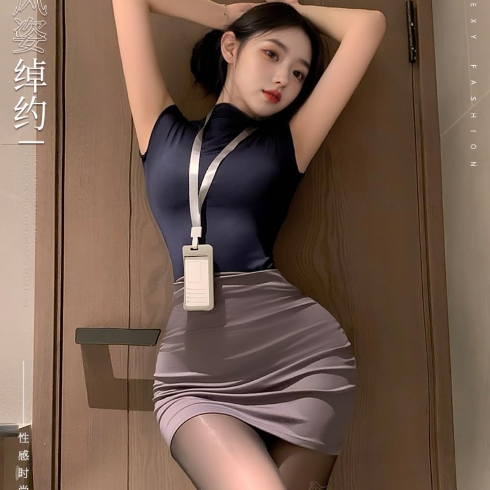 GOODLAND Office Sexy Female Teacher Cosplay Costume Maid Adult Photo Sheer One Size Fits All 5-Piece Secretary, Lady, Set, Outfit, JK, Cute, Women's