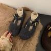2025 Autumn and Winter High-end Gray Woolen Mary Jane Fluffy Shoes Women's Shoes Round Head Single Shoes Velvet Cotton Shoes