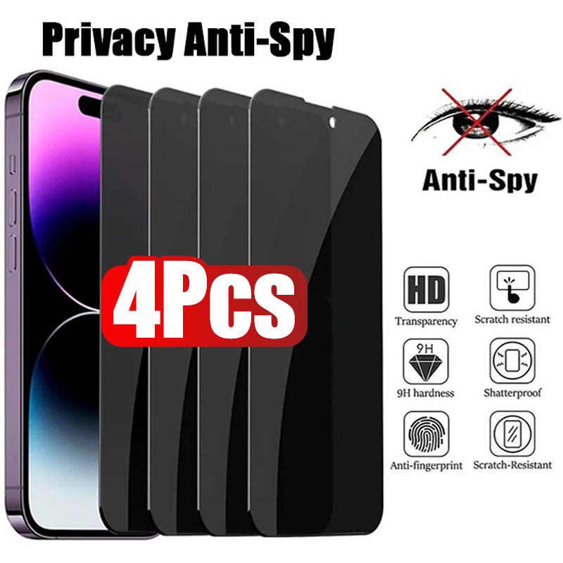 4pcs Full Cover Anti Spy Screen Protector for iPhone 17 16 11 12 13 14 15 PRO MAX Tempered Glass Privacy 17 Air 16 Pro Max Plus2