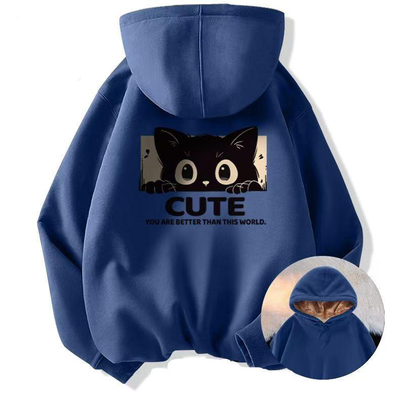 2025 Lambswool Hooded Sweatshirt: Autumn-Winter, Velvet-Lined, Trendy Printed Design for Youth Students. 5XL